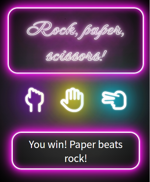 Screenshot of Rock, paper, scissors game on mobile view.
