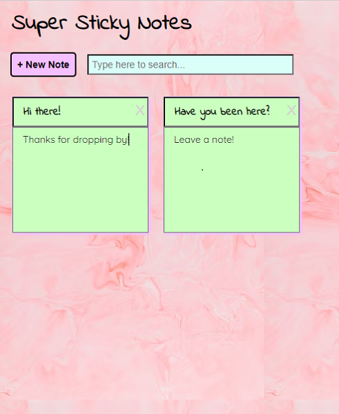 Screenshot of Sticky Notes App on mobile view