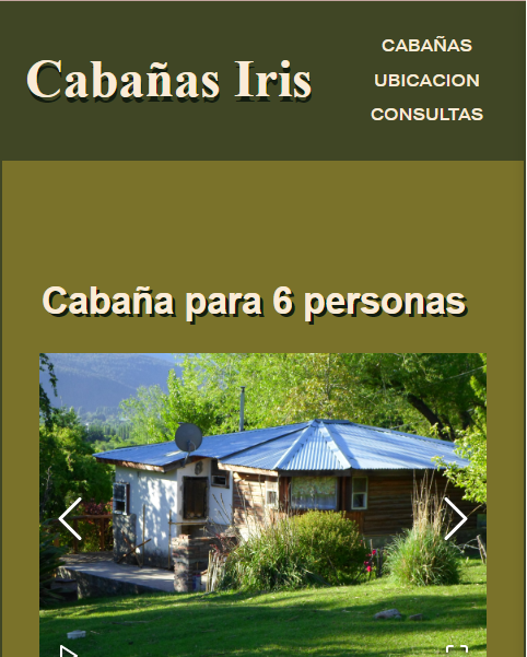 Screenshot of Cabin rental site on mobile view.